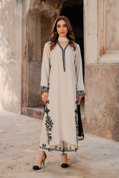 Elegant Ivory Embroidered Straight Kurta with Front & Back Detailing 3 piece summer cotton