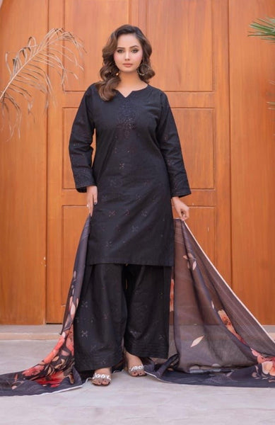Crimson maroon Embroidered  with Farshi Shalwar & Chiffon Dupatta