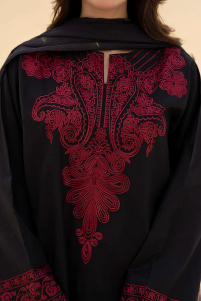 Elegance in Black — Maroon Embroidered