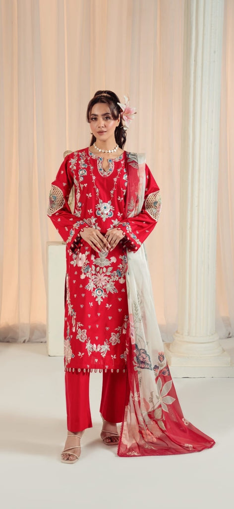 Ruby Bloom Embroidered 3-Piece Lawn Suit