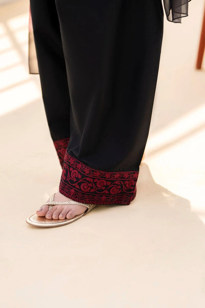 Elegance in Black — Maroon Embroidered