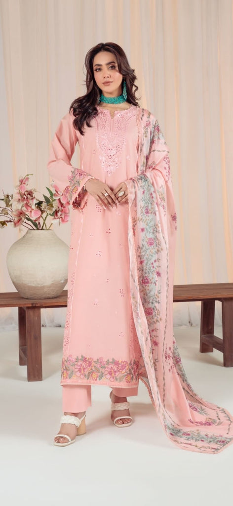 Blush Bloom Embroidered 3 Piece Lawn Suit