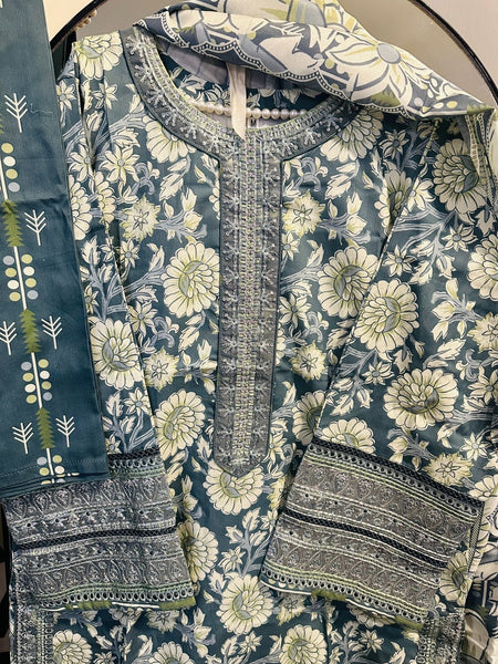 Botanical Teal 3-Piece Printed Ensemble