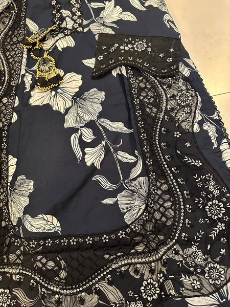 Midnight Bloom 3 Piece Munar Dupatta Suit – Floral Printed Elegance
