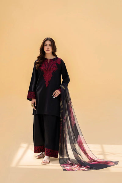 Elegance in Black — Maroon Embroidered