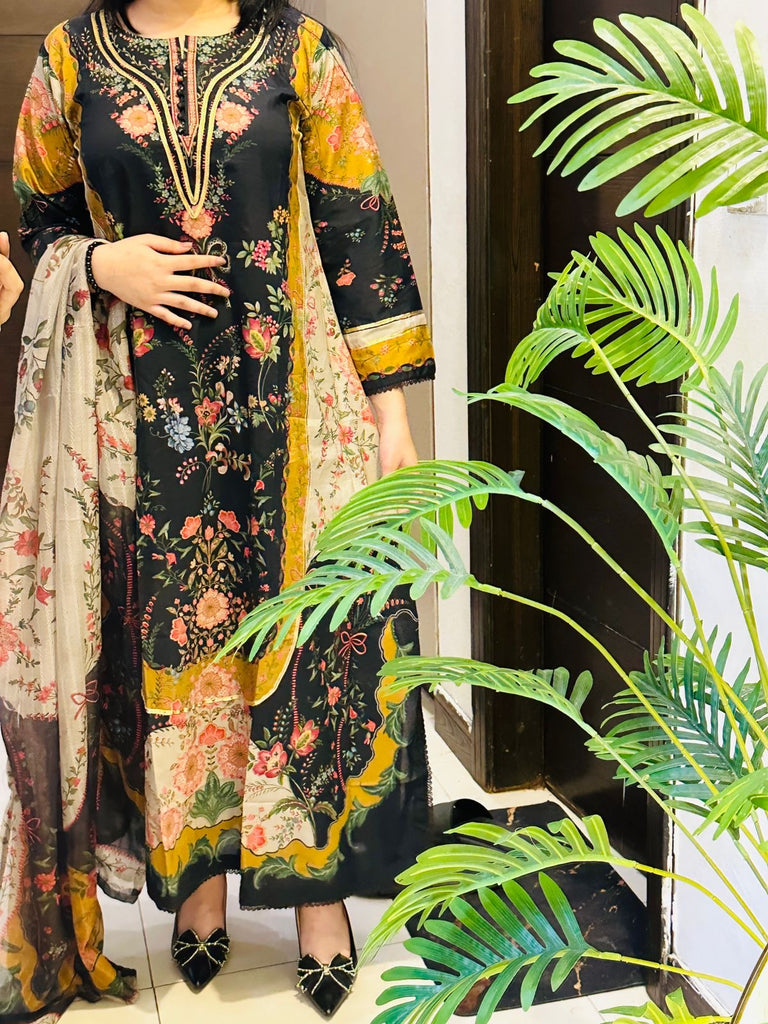 Midnight Garden 3-Piece Printed Lawn Suit