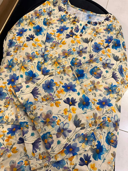 Vibrant Blooms: 2-Piece Printed Lawn Suit (Kurta & Trousers)