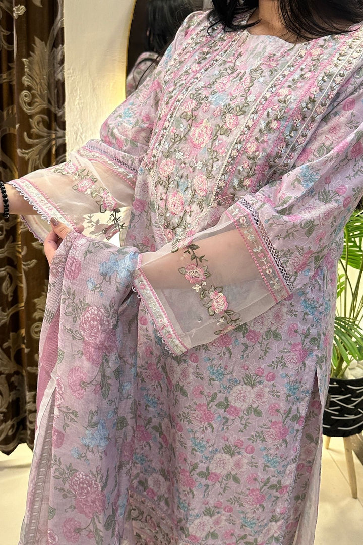 Lavender Bloom Embroidered 3-Piece Lawn Suit