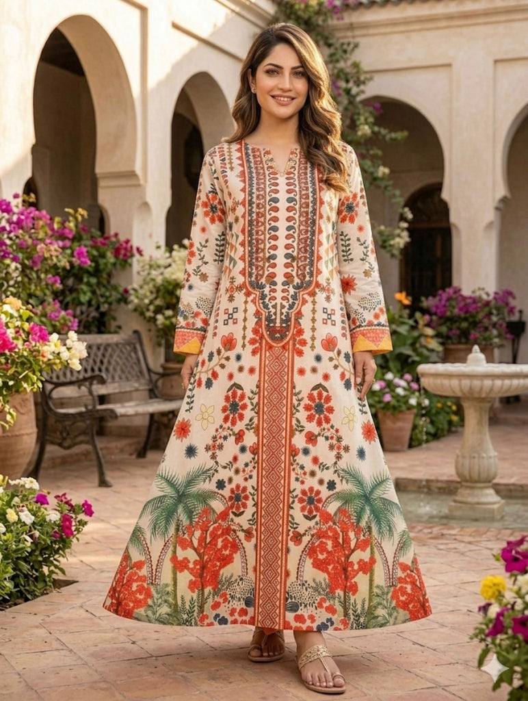 Lawn 2-Piece Kaftaan Set – Ivory Bloom