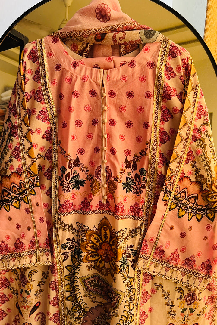 Blush Pink Floral Printed Kurta Set with Elegant Dupatta