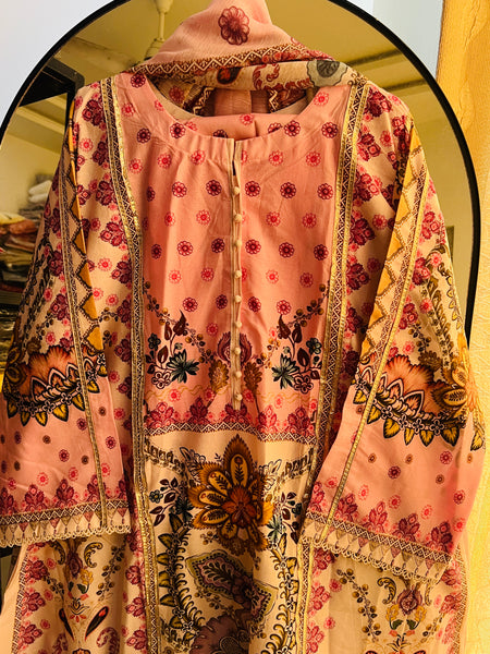 Blush Pink Floral Printed Kurta Set with Elegant Dupatta