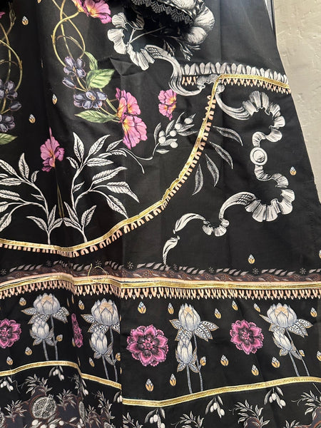 Midnight Floral Lawn 3-Piece Suit with Gotta Work & Minaar Dupatta