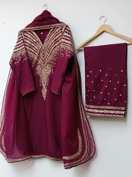 Crimson Majesty – Raw Silk 3Pc with Tilla Detailing