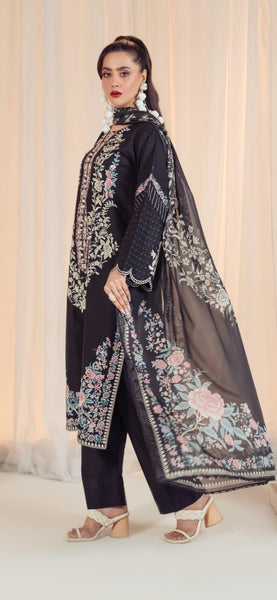 Noir Blossom 3-Piece Embroidered Lawn Suit