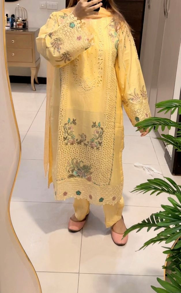Sunshine Bloom Embroidered 3 Piece Suit