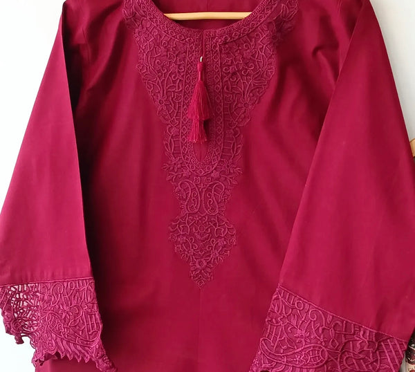 Maroon Elegance Embroidered 2-Piece Suit
