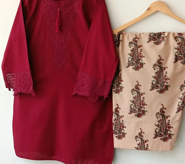 Maroon Elegance Embroidered 2-Piece Suit