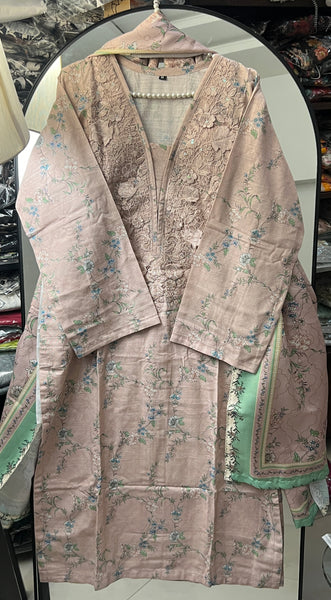 Blush Bloom Embroidered Khaddar 3 Piece Set