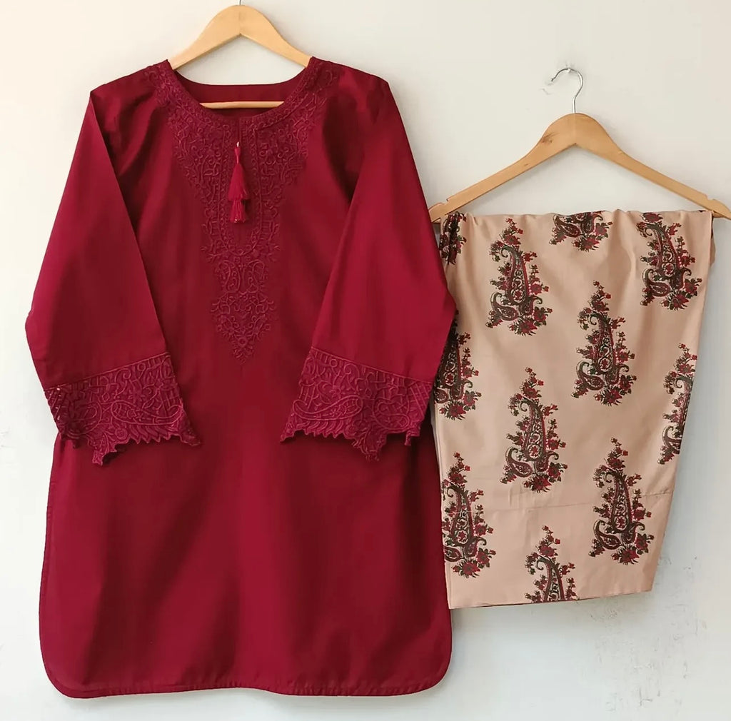 Maroon Elegance Embroidered 2-Piece Suit