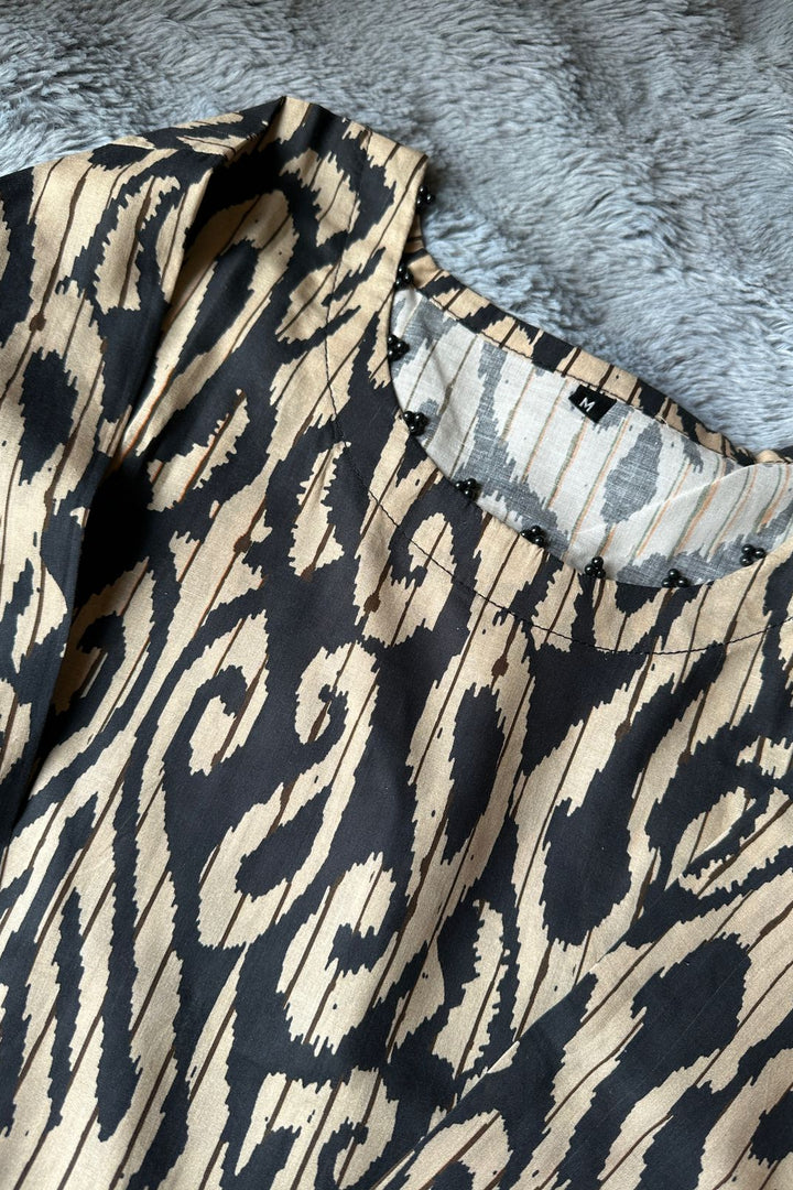 Beige & Black Ikat Print 2-Piece Lawn Suit | MK Boutique