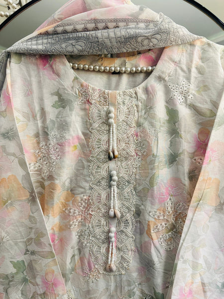 Luxury Floral Lawn 3Piece Suit – Embroidered Chikankari Style (Summer Edition)