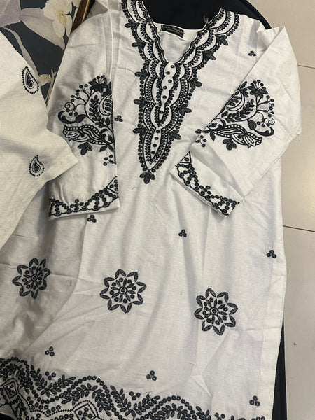 White/black Co-Ord Set – White Embroidered Short Shirt & Plazo (2PC)