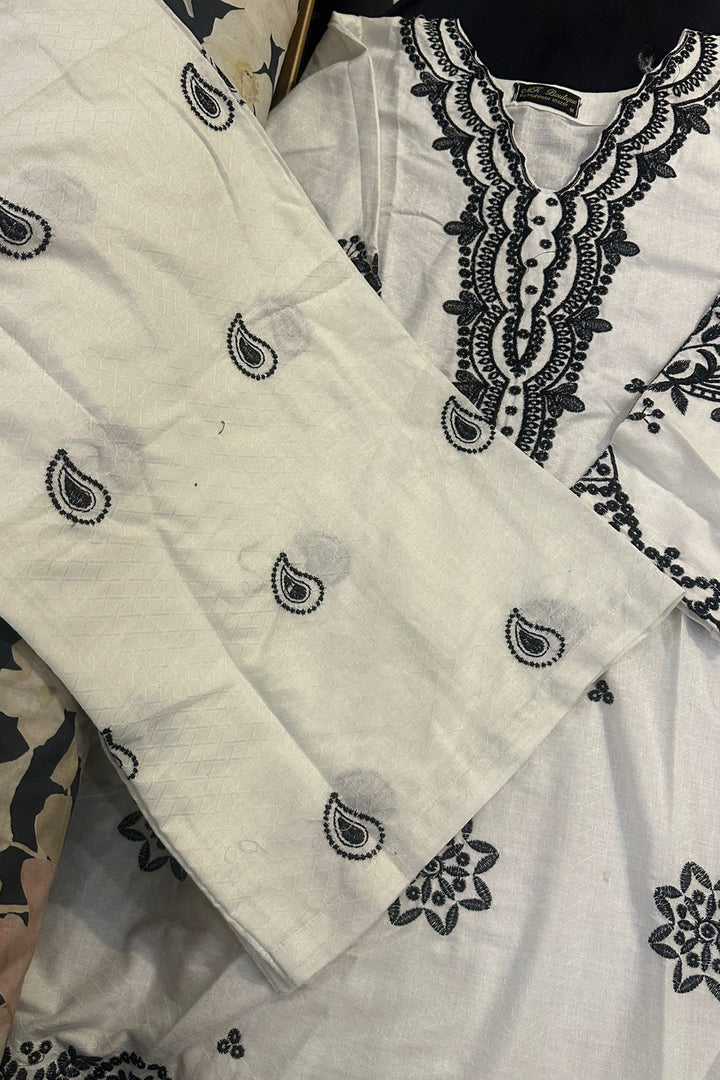 White/black Co-Ord Set – White Embroidered Short Shirt & Plazo (2PC)