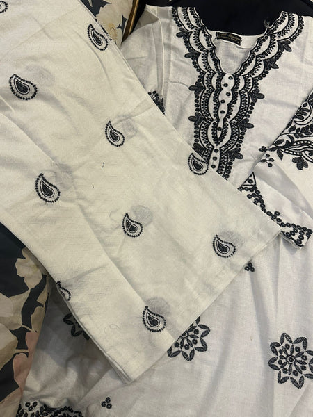White/black Co-Ord Set – White Embroidered Short Shirt & Plazo (2PC)