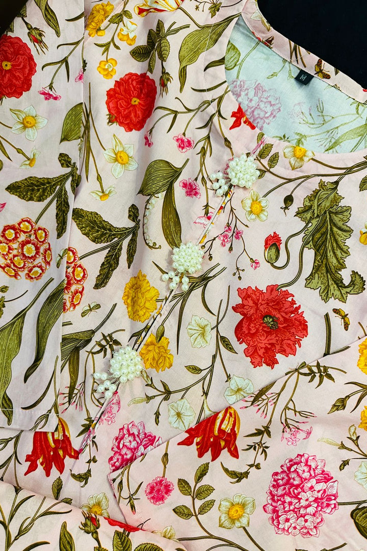 Pastel Floral Printed 2-Piece Lawn Set with Pearl Neck Detailing