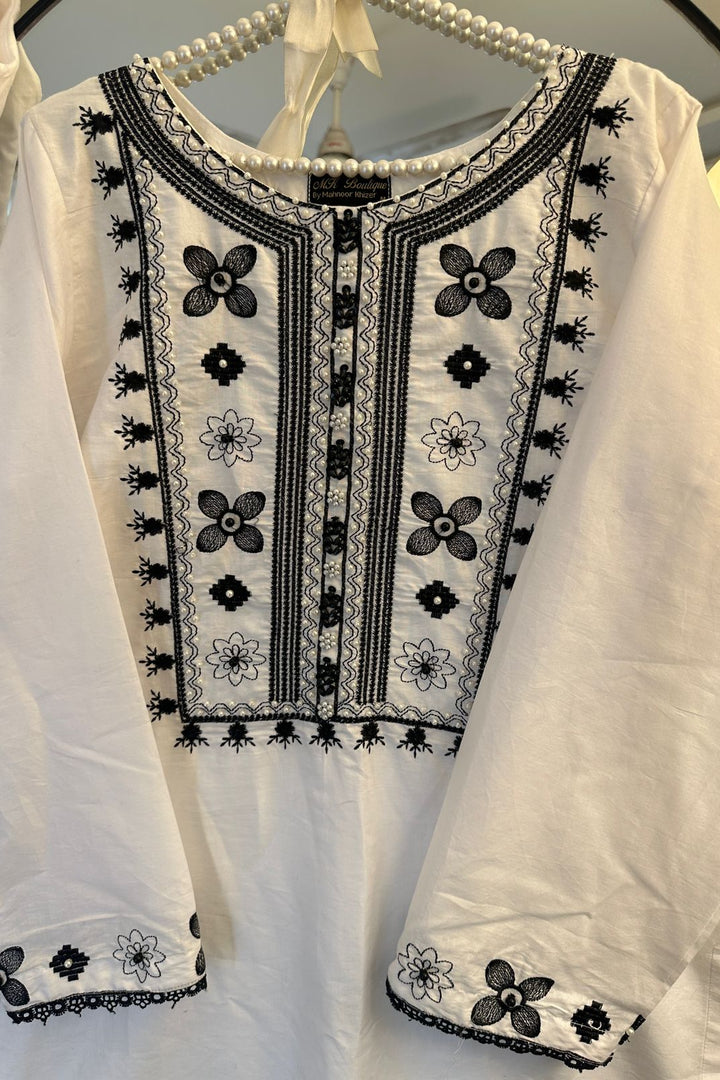 Ethnic Black & White Pearl Handmade Embroidered 2-Piece Lawn Suit