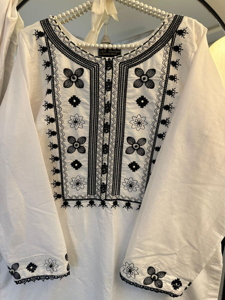 Ethnic Black & White Pearl Handmade Embroidered 2-Piece Lawn Suit