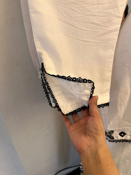 Ethnic Black & White Pearl Handmade Embroidered 2-Piece Lawn Suit