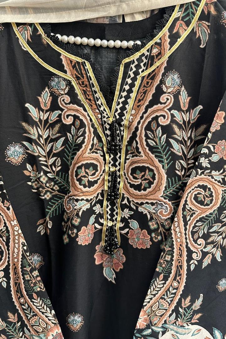 Black Ethnic Charm – Designer 3-Piece Lawn Suit with Contrast Dupatta