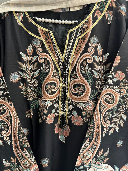 Black Ethnic Charm – Designer 3-Piece Lawn Suit with Contrast Dupatta