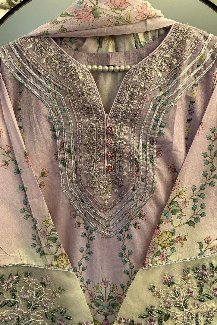 Lavender Blossom Embroidered Lawn – 3 Piece Minaar Dupatta Suit