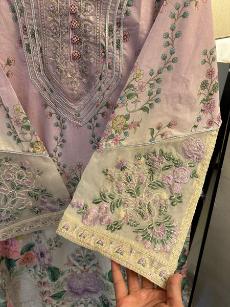 Lavender Blossom Embroidered Lawn – 3 Piece Minaar Dupatta Suit