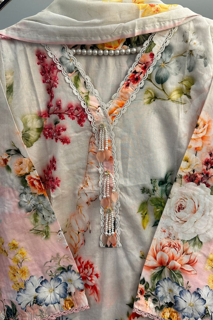 Blossom Grace Lawn 3-Piece with Lawn Dupatta – Lace & Pearl Detail