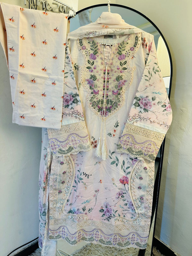 Pastel Bloom Embroidered Lawn 3 Piece Suit