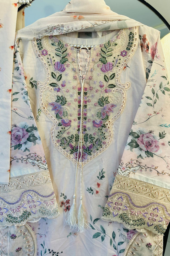 Pastel Bloom Embroidered Lawn 3 Piece Suit