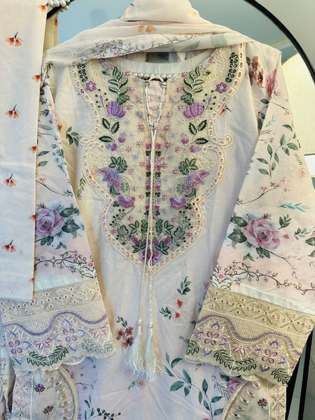 Pastel Bloom Embroidered Lawn 3 Piece Suit