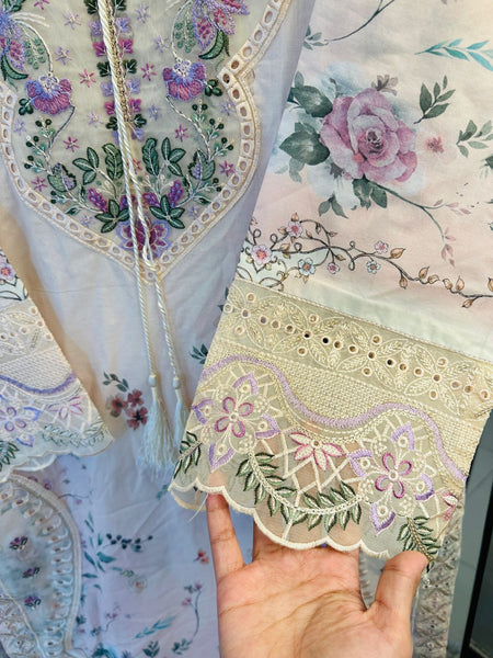 Pastel Bloom Embroidered Lawn 3 Piece Suit