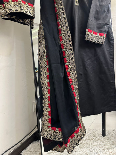 Midnight Noir Tilla Embroidered 3 Piece Suit – Premium Solid Collection