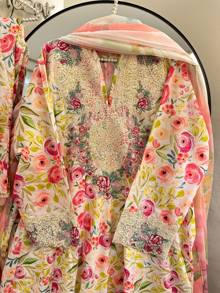 Floral Grace Frock Style 3-Piece Lawn Suit