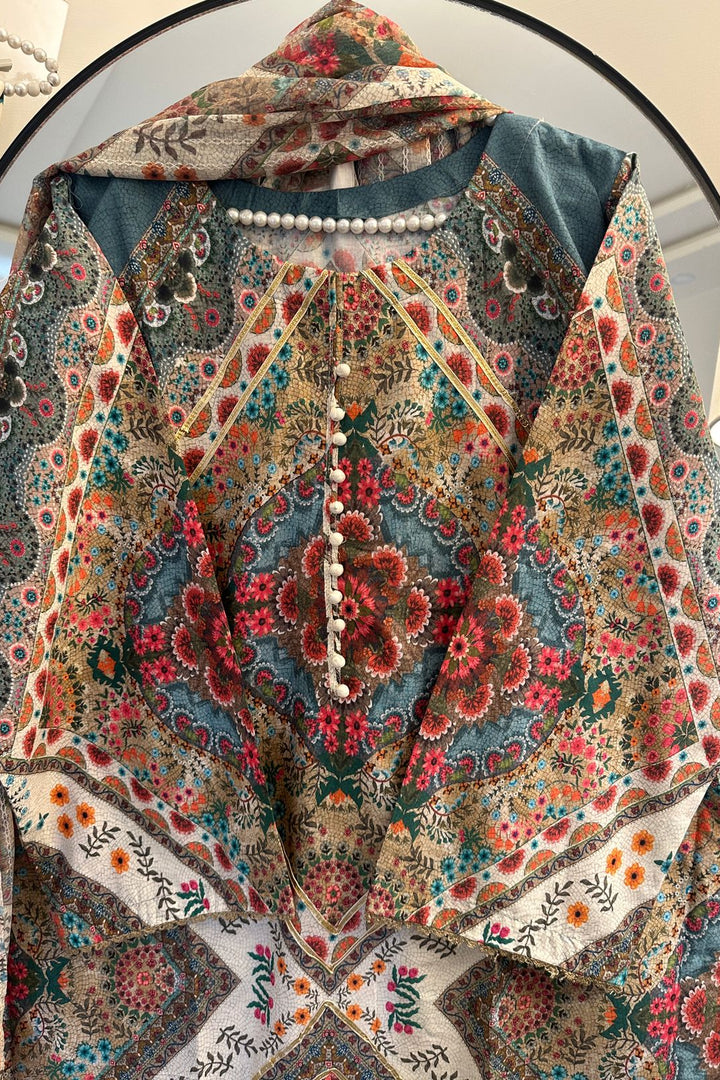 Vintage Floral Chevron Lawn Suit – 3-Piece