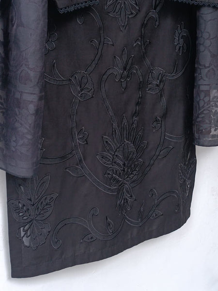 Midnight Elegance 4PC Embroidered Cotton Lawn Suit with Organza Dupatta