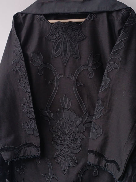 Midnight Elegance 4PC Embroidered Cotton Lawn Suit with Organza Dupatta