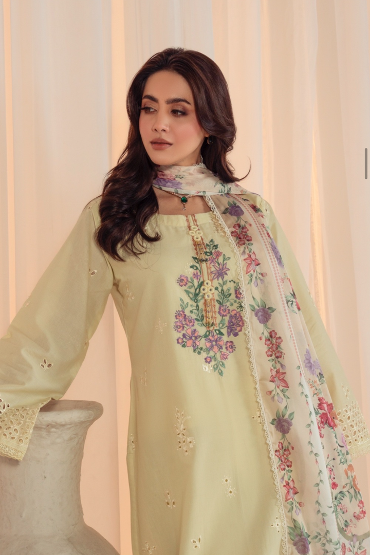 Pastel Bloom Embroidered 3-Piece Lawn Suit