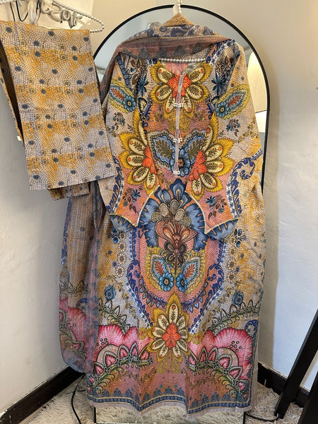 Bohemian Floral Digital Print 3-Piece Lawn Suit