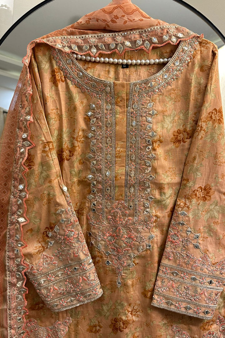 Peach Blossom Embroidered 3-Piece Lawn Suit