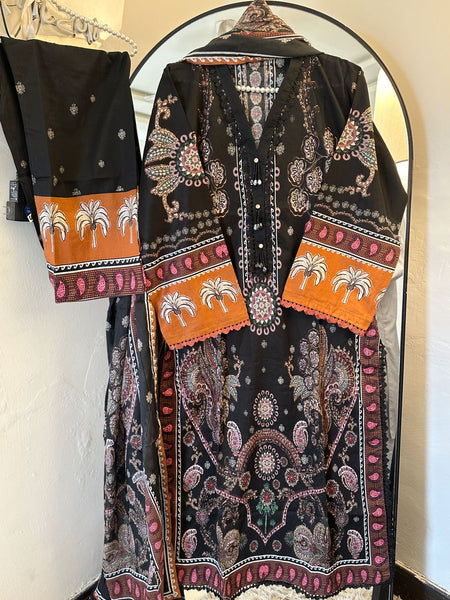 Midnight Palm Printed Lawn 3 Piece Suit